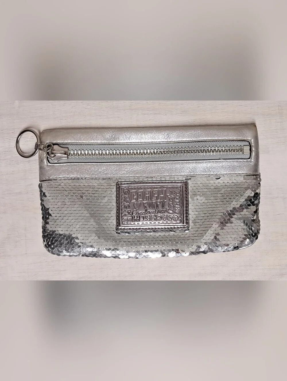 Coach Silver Sequin Poppy Wristlet